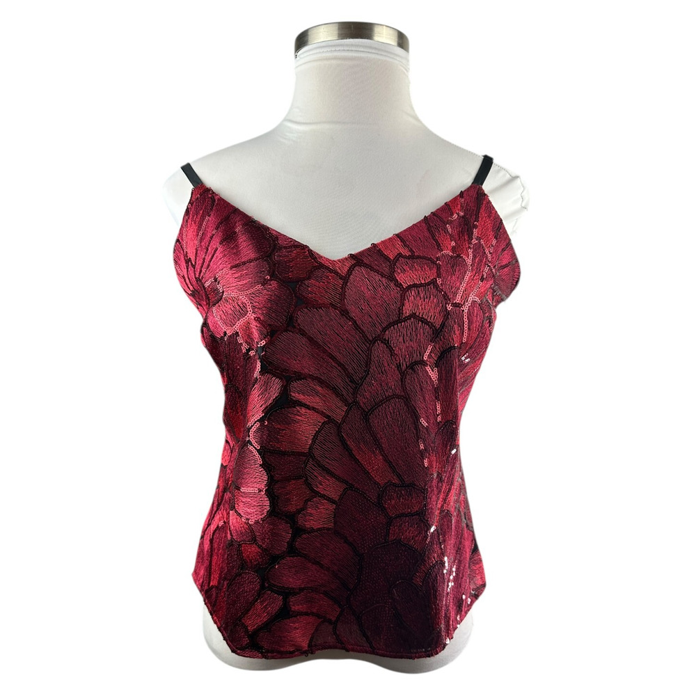 NWT White House Black Market Sequin Embroidered Camisole Top Red Blouse Large - Picture 3 of 16
